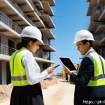 부동산 투자 리스크 최소화 전략 - A detailed urban scene depicting a modern Brazilian neighborhood undergoing development, featuring n...